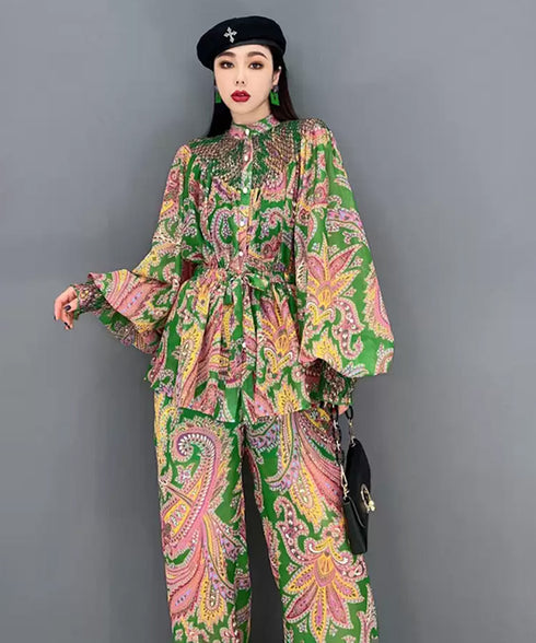 Paisley Gathered Top&Wide Pants Co-ord