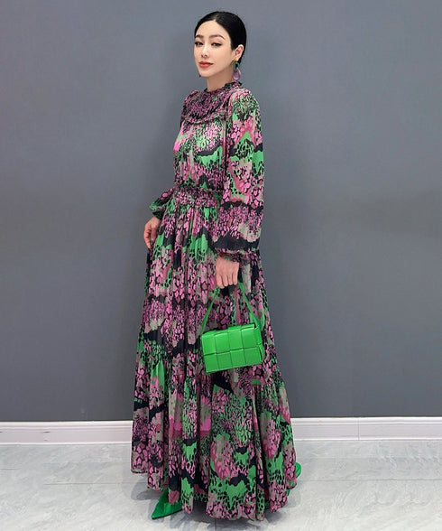 Abstract Print Tiered Long Dress