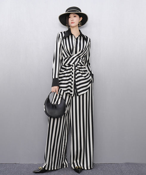 Graphic Stripe Wrap Top&Wide Pants Co-ord