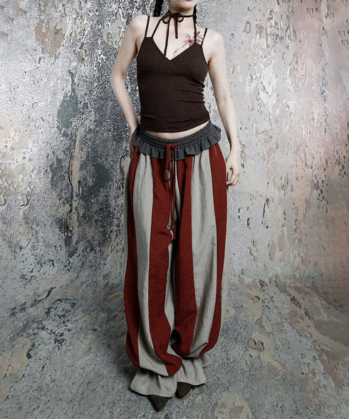 Stripe Gather Balloon Pants