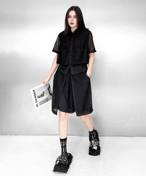 Mesh Layer Blouse & Shorts Co-ord