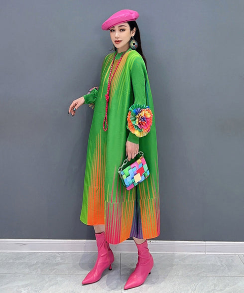 Gradient Pleats Long Dress