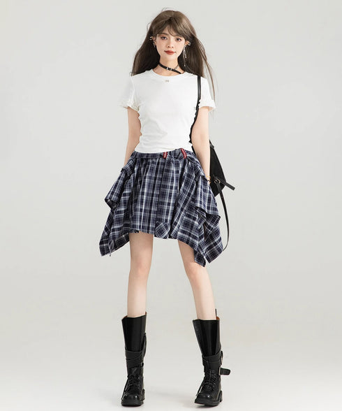 Multi-Drape Plaid Mini Skirt