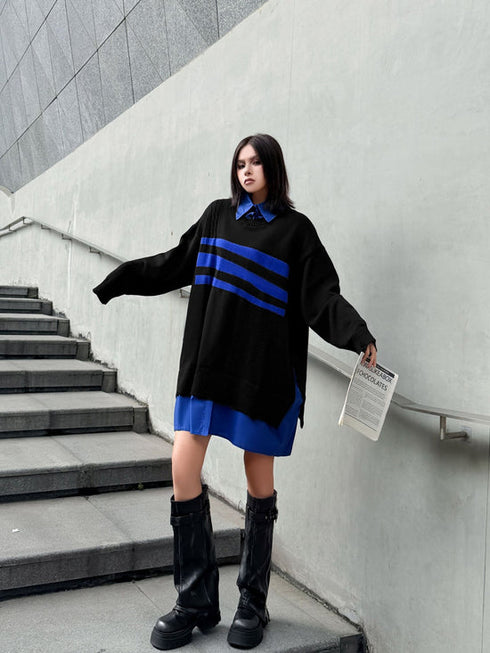 Layered Striped Knit Dress