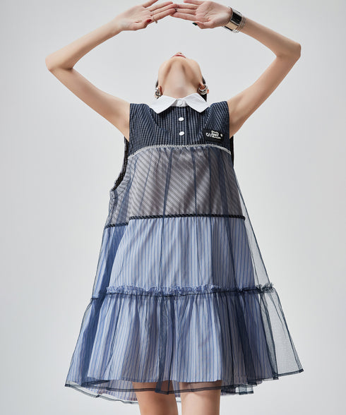 Layered Stripe Mesh Dress