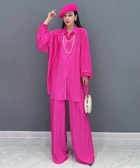 Pleat Flow Blouse&Pants Co-ord