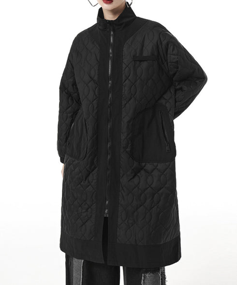 Quilted High Neck Long Coat