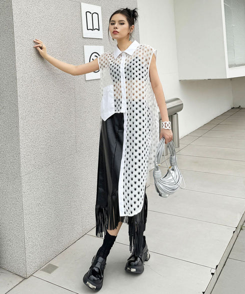 Eyelet Mesh Sleeveless Shirt