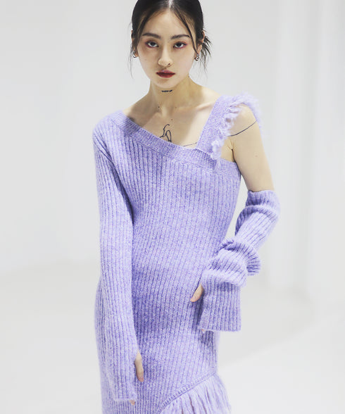 Fringe One-Sleeve Knit Dress