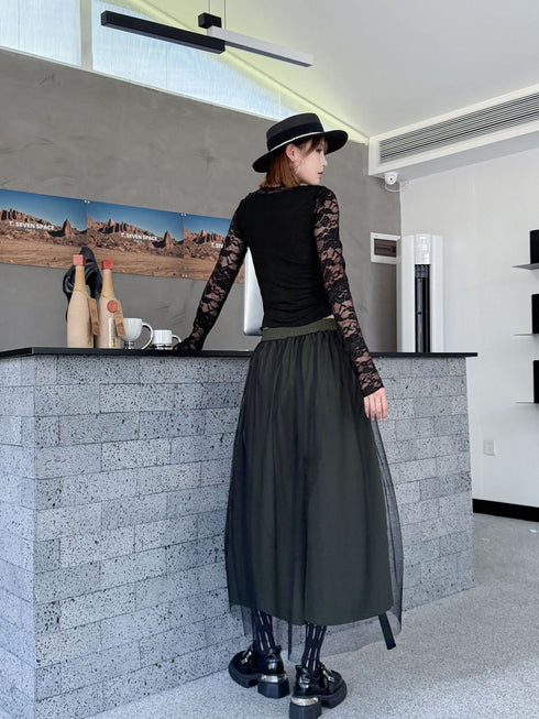 Black Mesh Layered Skirt
