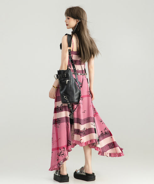 Graffiti Plaid Frill Dress