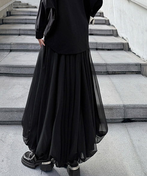 Sheer Pleated Balloon Skirt