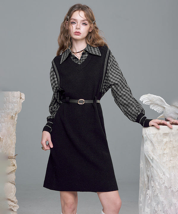 Check Layer Knit Dress