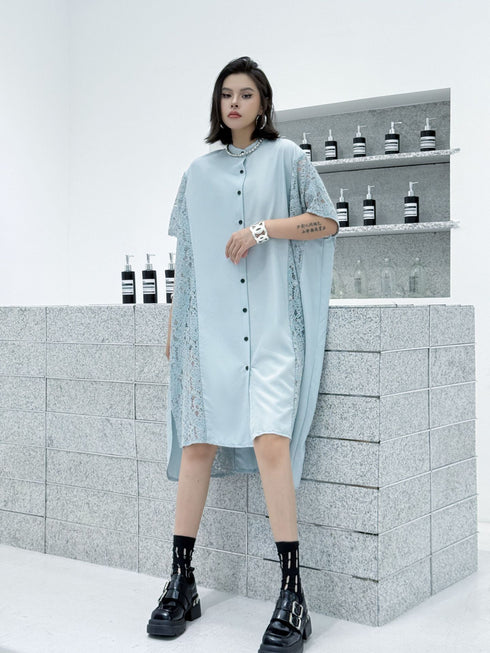 Lace Panel Relaxed Shirt Dress