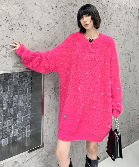 Pearl Accent Fuzzy Sweater