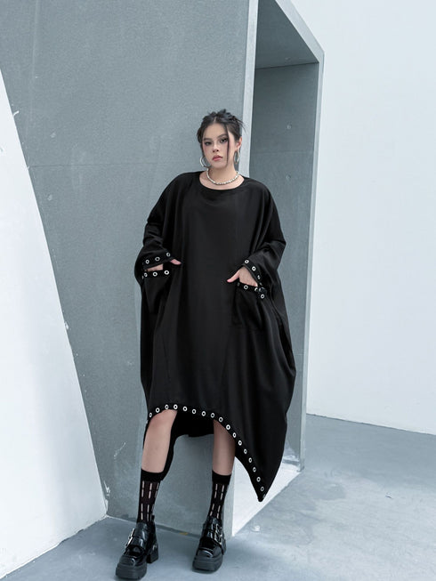 Eyelet Draped Oversized Dress