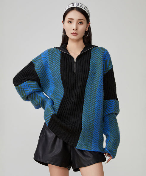 Chevron Zip Knit Top