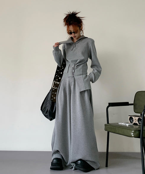 Zip Detail Top & Wide Pleated Pants Series