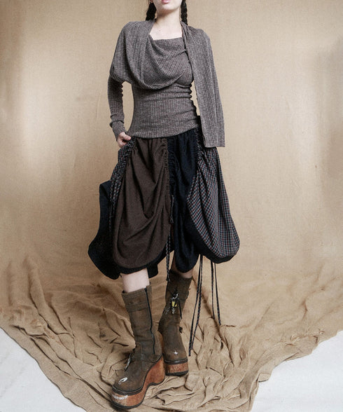 Gathered Patchwork Flare Skirt