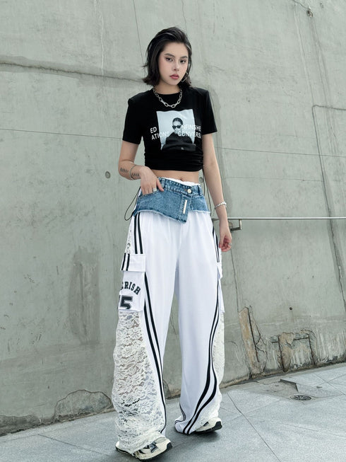 Hybrid Denim Lace Track Pants