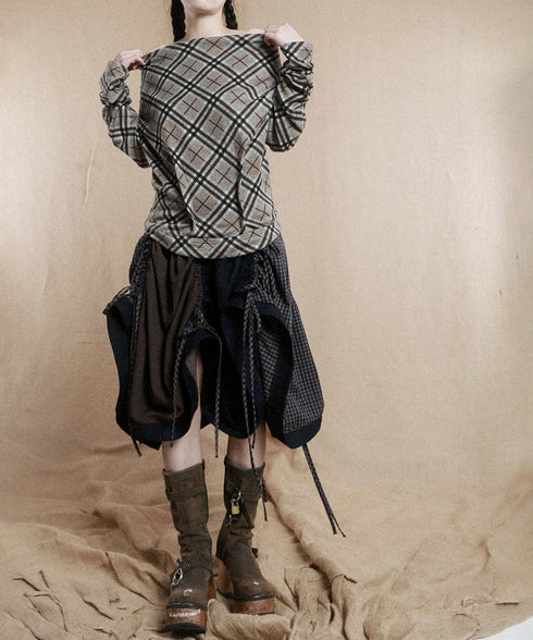 Drape Checked Button Top