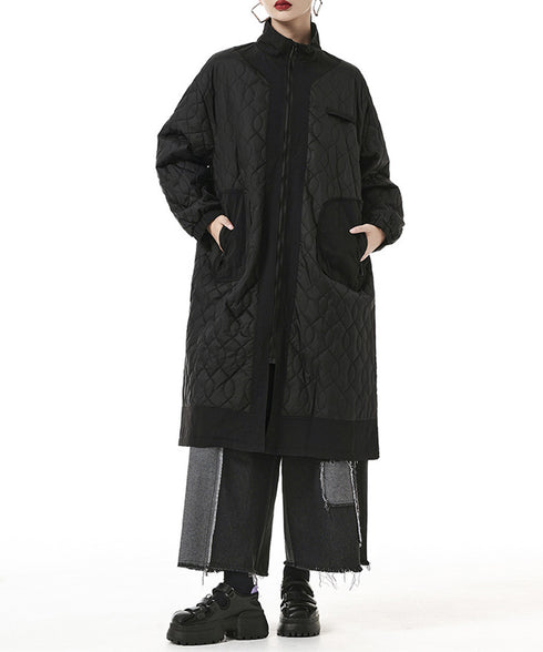 Quilted High Neck Long Coat