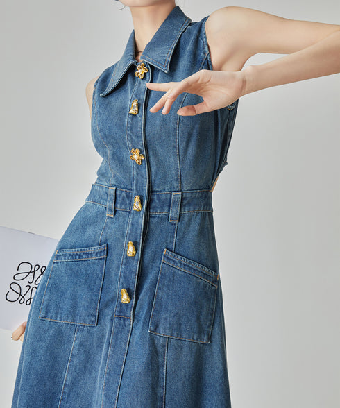 Back Cut Denim Dress