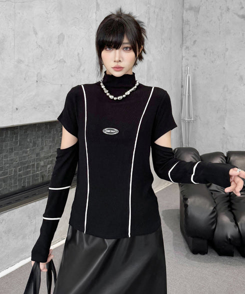 Cut Out Contrast Stitch Top