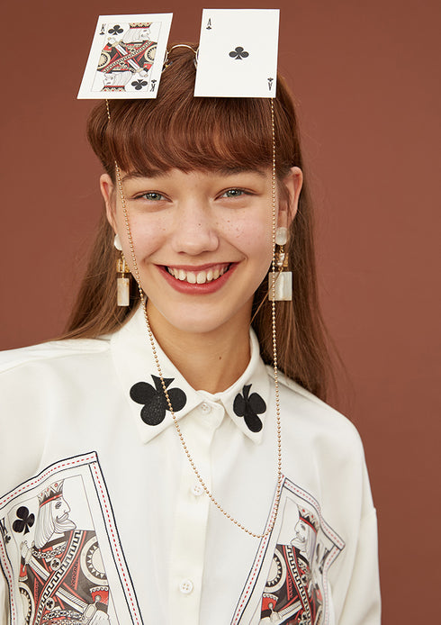 Card Print Collar Blouse