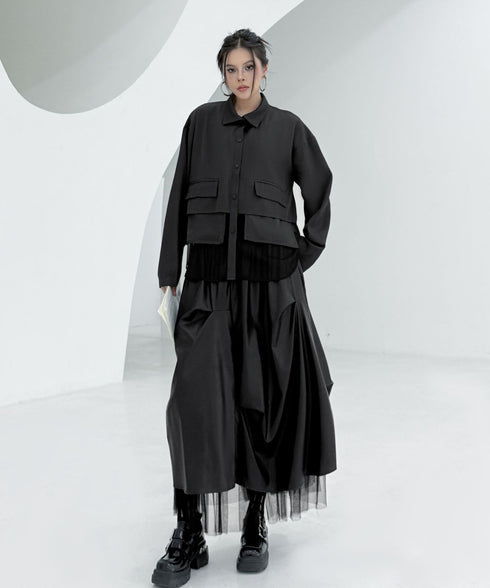 Layered Pocket Mesh Blouse