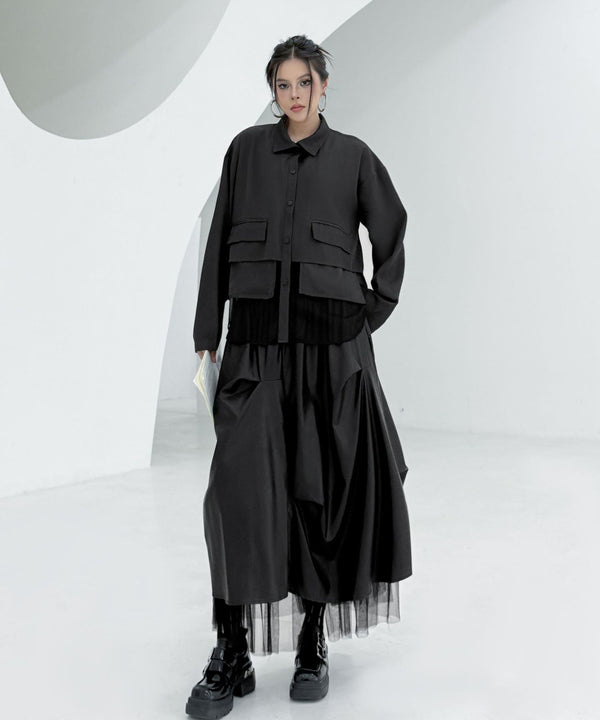 Layered Pocket Mesh Blouse