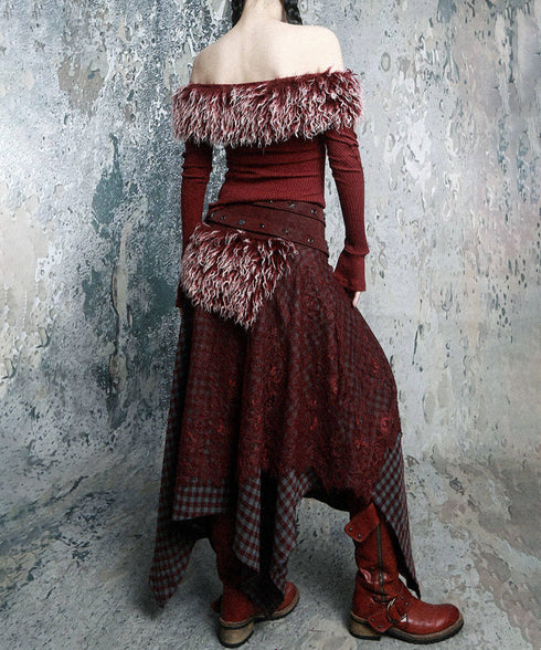 Feather Trim Offshoulder Knit Top