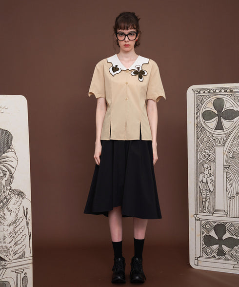 Card Motif Collar Blouse