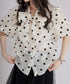 Glossy Dot Bow Blouse