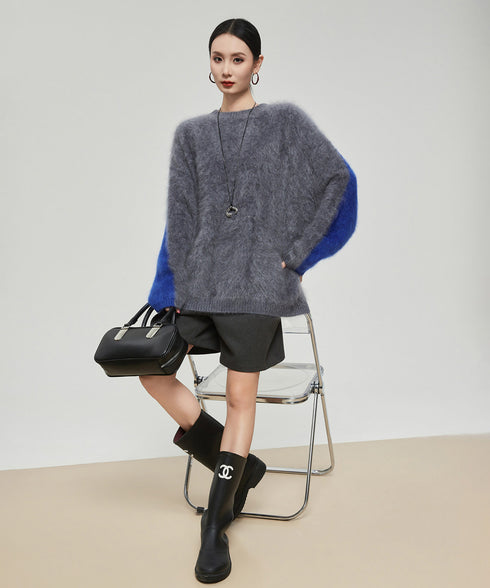 Soft Fuzzy Contrast Sleeve Top