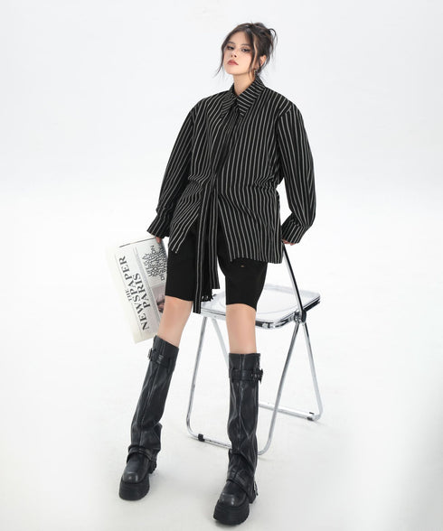 Pinstripe Belted Long Shirt