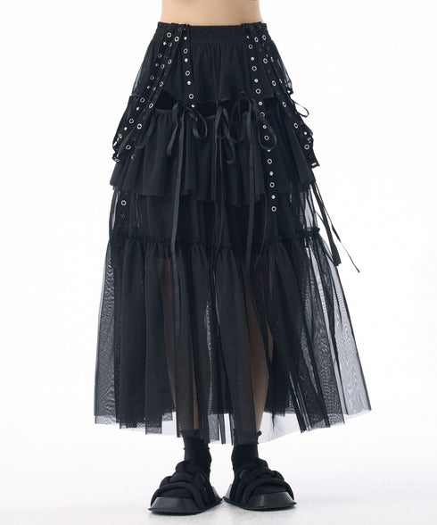 Tiered Mesh Belt Skirt