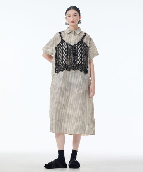 Layered Crochet Shirt Dress