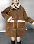 Hooded Faux Shearling Patch Coat