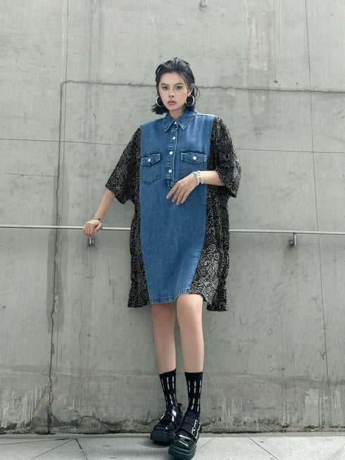 Panel Mix Denim Dress