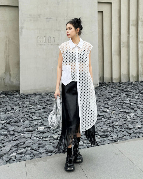 Eyelet Mesh Sleeveless Shirt