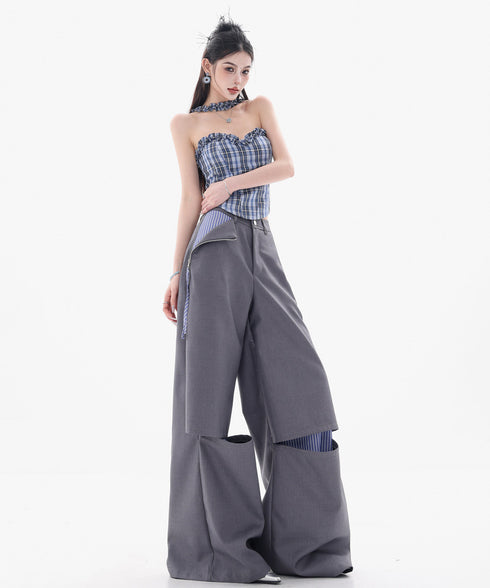 Frayed Contrast Knit Top