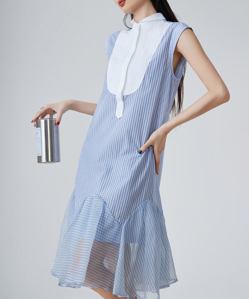 Stripe Frill Sleeveless Dress