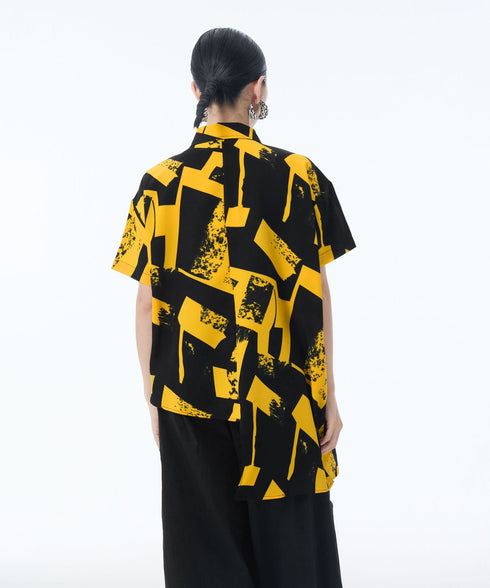 Geometric Print Angle-Hem Blouse
