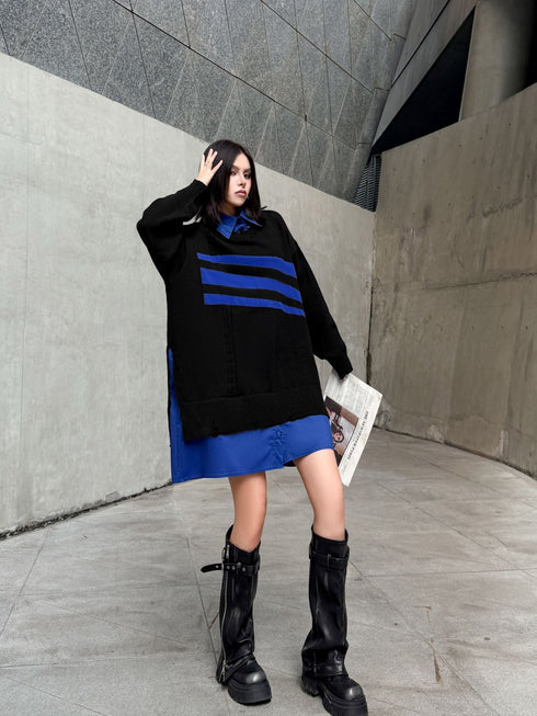 Layered Striped Knit Dress