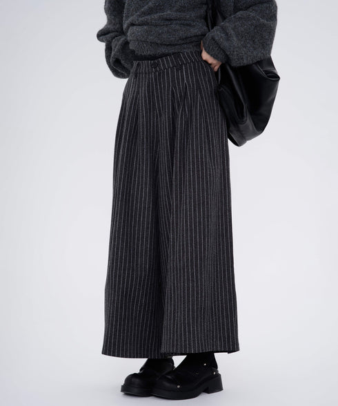 Stripe Wide Pleated Pants