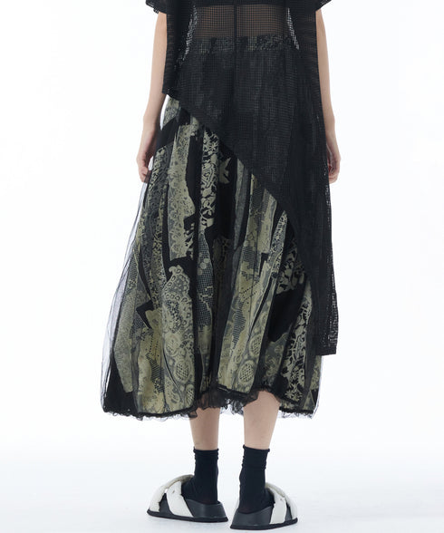 Lace Pattern Mesh Layered Skirt