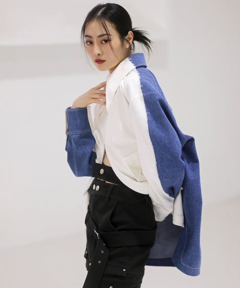 Dual-Tone Contrast Sleeve Jacket