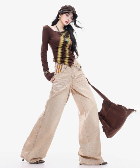 Diagonal Ruched Sheer Top