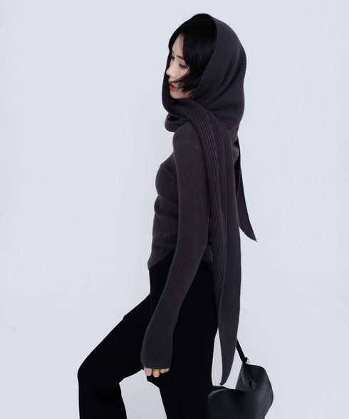 Rib Knit Top&Wrap Scarf Co-ord